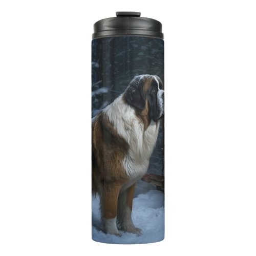 Saint Bernard Snowy Sleigh Christmas Decor Thermal Tumbler