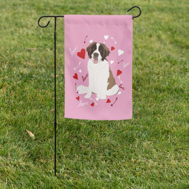 Saint Bernard Valentines Day Garden Flag (In SItu)