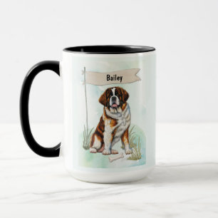 Saint Bernard Watercolor Personalized Dog Mug