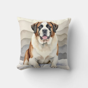 Saint Bernard Watercolor Snow Drift Art Throw Pillow