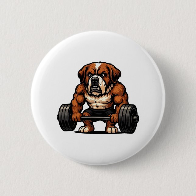 Saint Bernard Weightlifting Bodybuilder Workout Gy Button (Front)