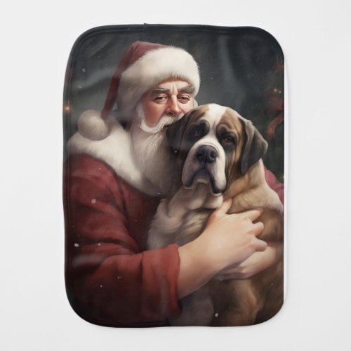 Saint Bernard With Santa Claus Festive Christmas Baby Burp Cloth