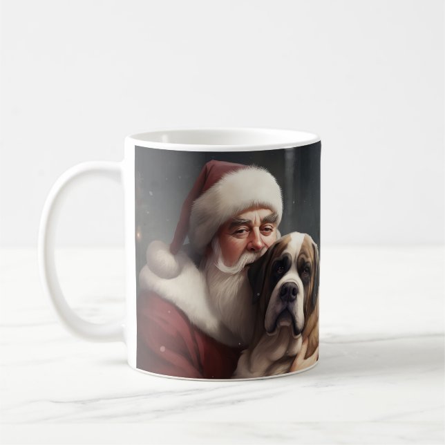 Saint Bernard With Santa Claus Festive Christmas Coffee Mug (Left)