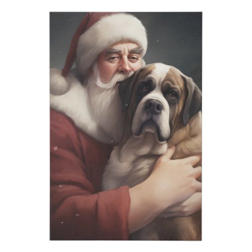 Saint Bernard With Santa Claus Festive Christmas Faux Canvas Print