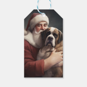 Saint Bernard With Santa Claus Festive Christmas Gift Tags