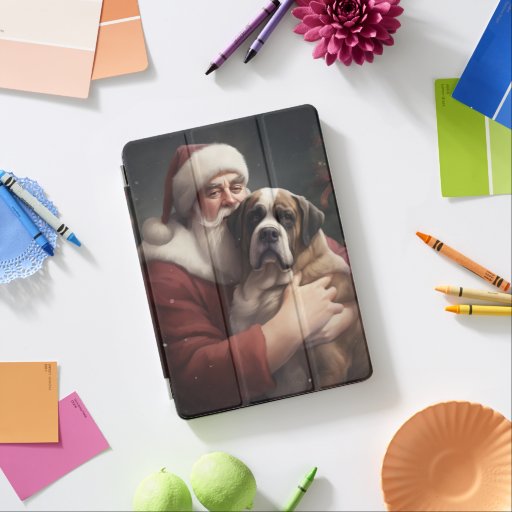 Saint Bernard With Santa Claus Festive Christmas iPad Air Cover