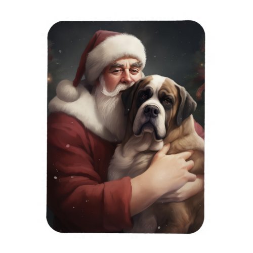 Saint Bernard With Santa Claus Festive Christmas Magnet