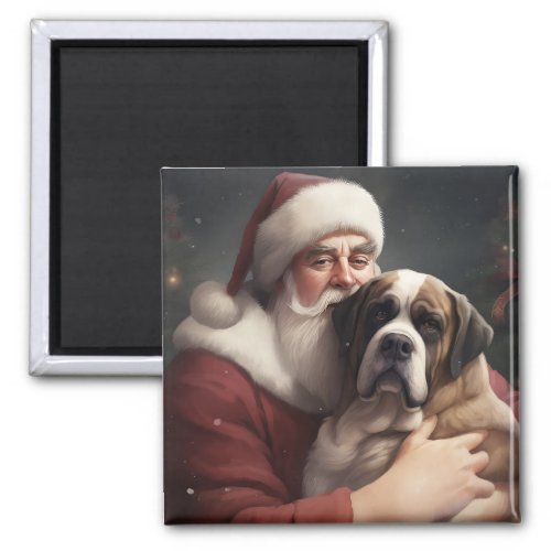 Saint Bernard With Santa Claus Festive Christmas Magnet