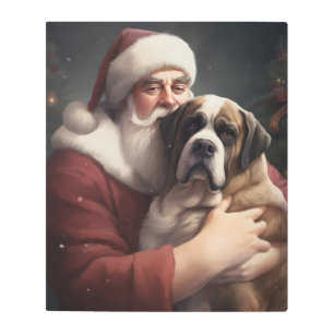 Saint Bernard With Santa Claus Festive Christmas Metal Print