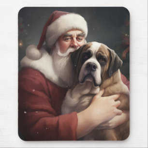 Saint Bernard With Santa Claus Festive Christmas Mouse Pad