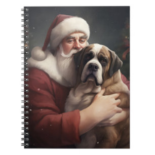Saint Bernard With Santa Claus Festive Christmas Notebook