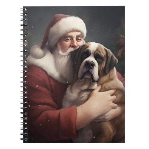 Saint Bernard With Santa Claus Festive Christmas Notebook