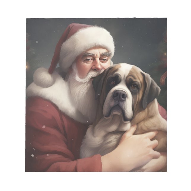Saint Bernard With Santa Claus Festive Christmas Notepad (Front)