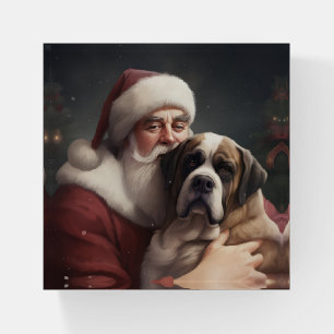 Saint Bernard With Santa Claus Festive Christmas Paperweight