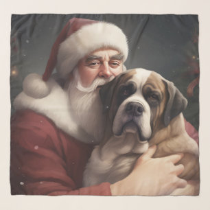 Saint Bernard With Santa Claus Festive Christmas Scarf