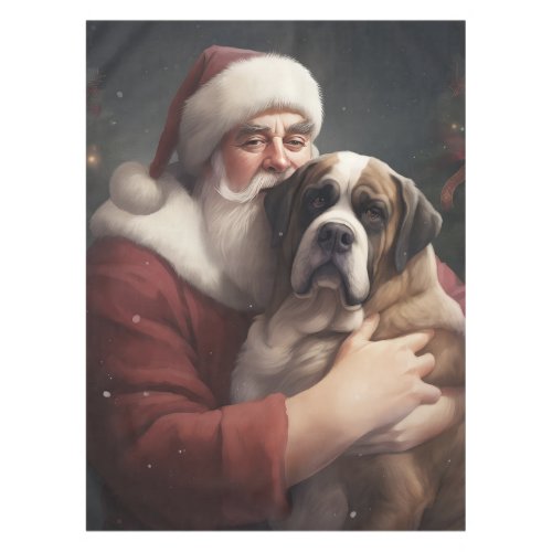 Saint Bernard With Santa Claus Festive Christmas Tablecloth