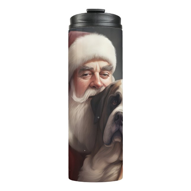 Saint Bernard With Santa Claus Festive Christmas Thermal Tumbler (Front)