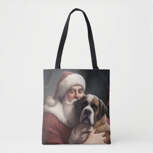 Saint Bernard With Santa Claus Festive Christmas Tote Bag