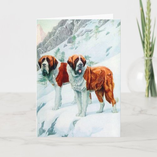 Saint Bernards on a snowy mountain illustration Card