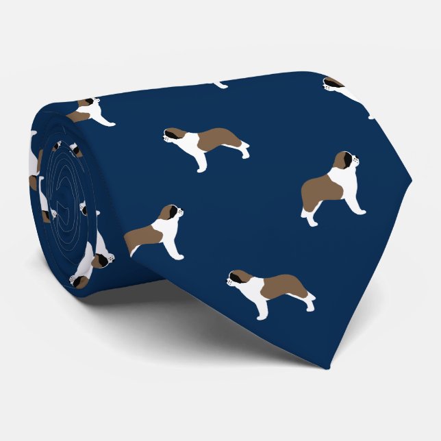 Saint Bernards Pattern Blue | Dog Lover's Neck Tie (Rolled)