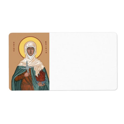 Saint Brigid with Cross and Holy Fire Label