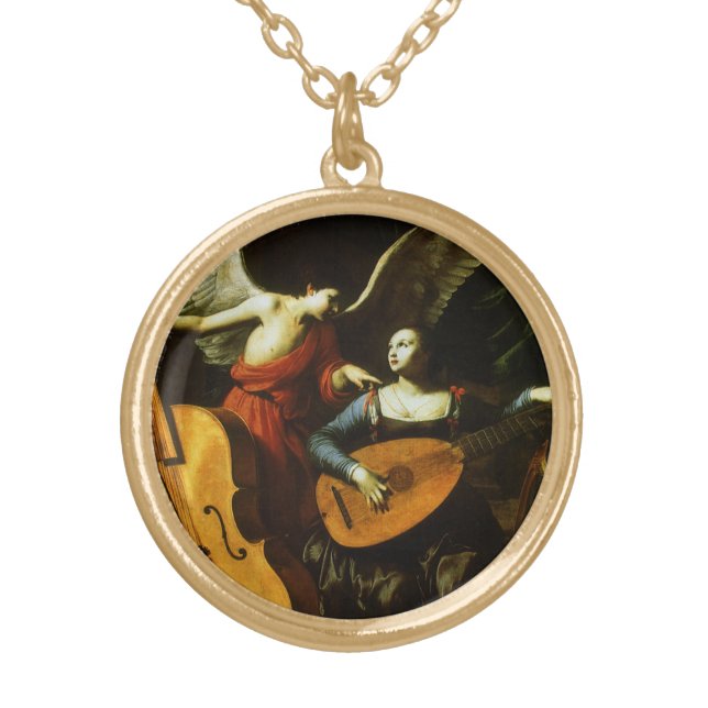 Saint Cecilia and the Angel by Carlo Saraceni Gold Plated Necklace (Front)
