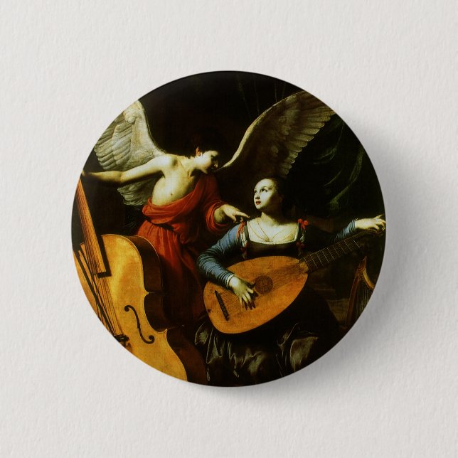 Saint Cecilia and the Angel by Carlo Saraceni Pinback Button (Front)
