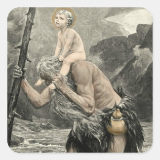 Saint Christopher Christ Travel Prayer Engraving Square Sticker