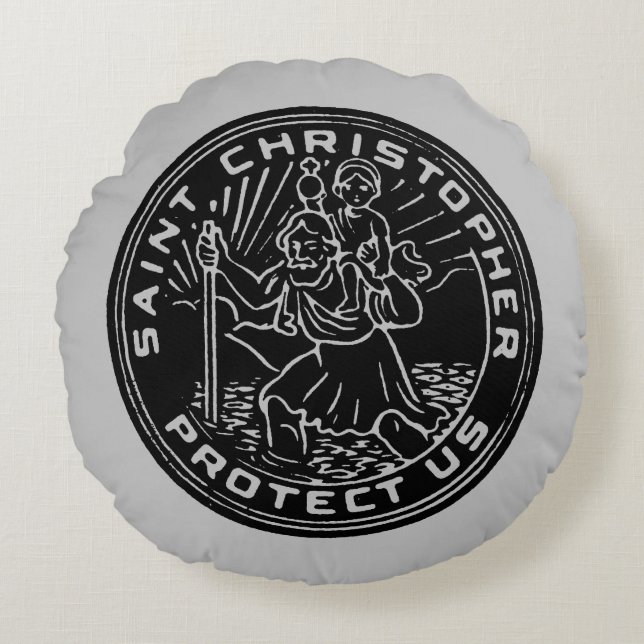 Saint Christopher Medal Round Pillow (Front)