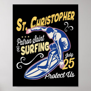 Saint Christopher Surf Patron Saint Of Surfing Cat Poster