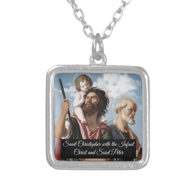 Saint Christopher with the Infant Christ Silver Plated Necklace (Front)