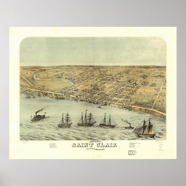 Saint Clair Michigan 1868 Antique Panoramic Map Poster (Front)