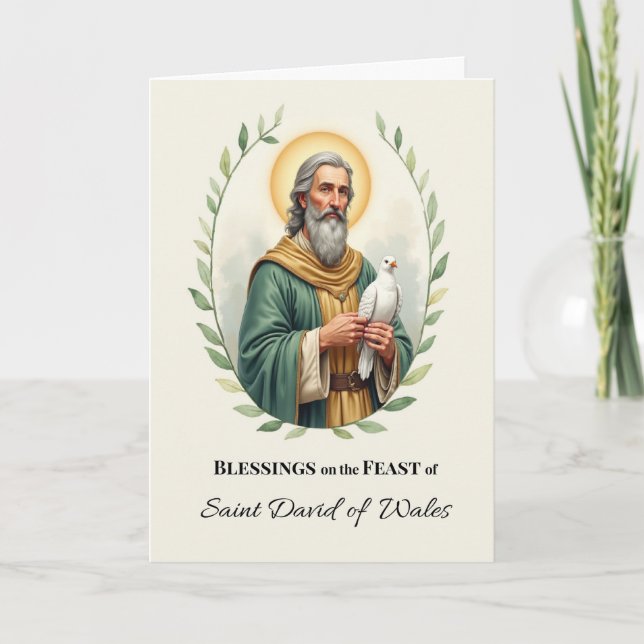Saint David of Wales Feast Day Blessings Watercolo Card (Front)