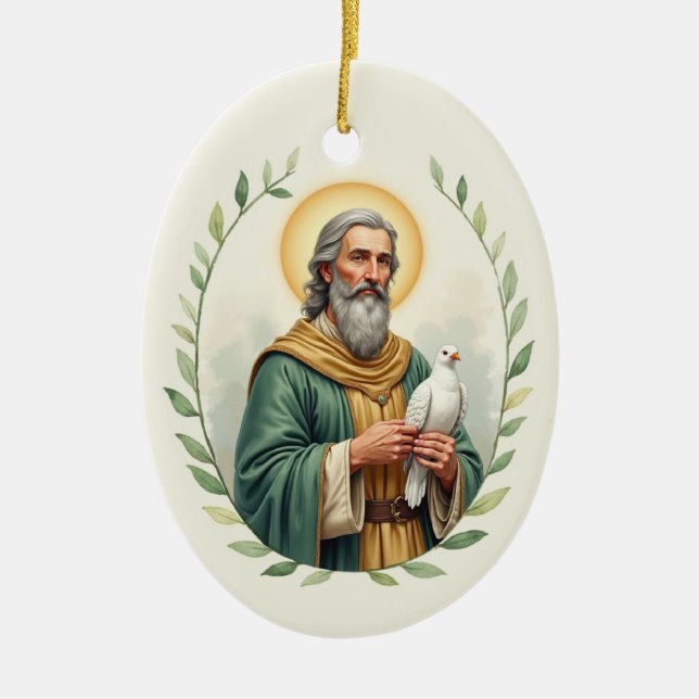 Saint David of Wales Gods Peace with Scripture Ceramic Ornament (Front)