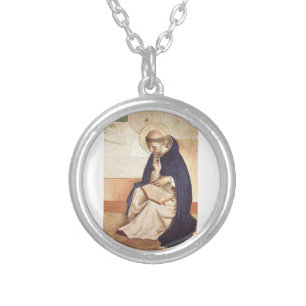 Saint Dominic de Guzman by Fra Angelico Silver Plated Necklace