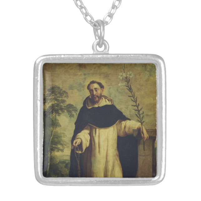 Saint Dominic de Guzman Silver Plated Necklace (Front)
