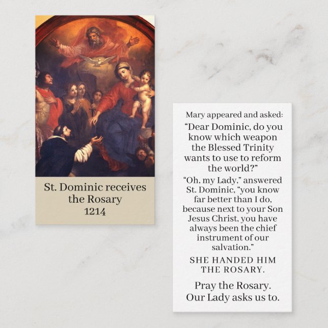 Saint Dominic Receives Rosary prayer card (Front/Back)