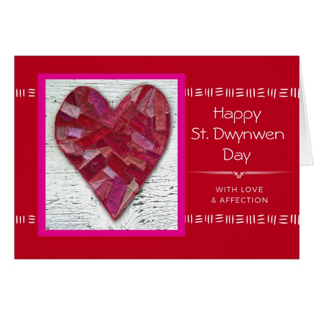 Saint Dwynwen's Day Stitched Fiberart Heart (Front Horizontal)
