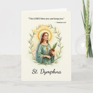Saint Dymphna God’s Blessings Floral Wreath Card
