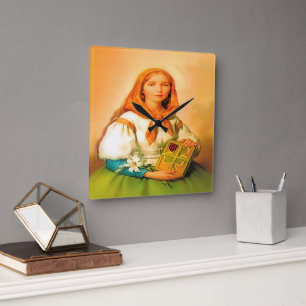 Saint Dymphna Square Wall Clock
