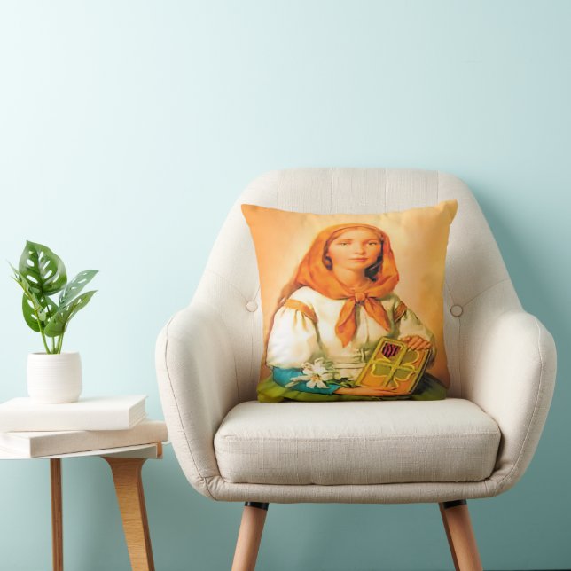 Saint Dymphna Throw Pillow (Chair)
