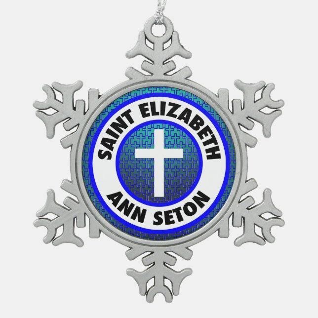 Saint Elizabeth Ann Seton Snowflake Pewter Christmas Ornament (Front)