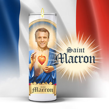 Saint Emmanuel Macron Prayer Candle Sticker by Politicaltshirts at Zazzle