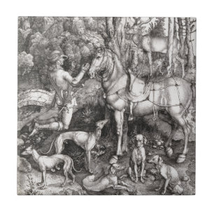 Saint Eustace Engraving by Albrecht Durer Ceramic Tile