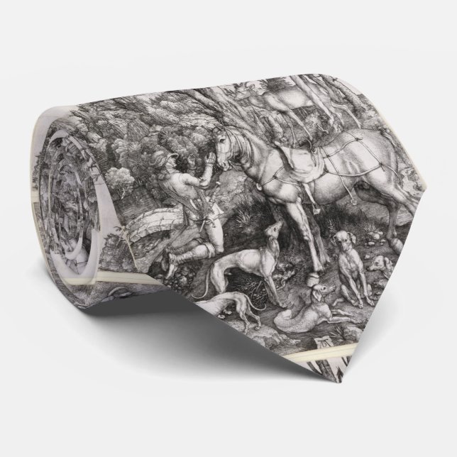 Saint Eustace Engraving by Albrecht Durer Neck Tie (Rolled)