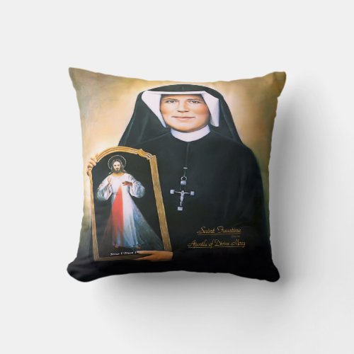 Saint Faustina Divine Mercy by Litany Lane Throw Pillow