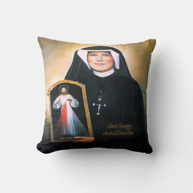 Saint Faustina Divine Mercy by Litany Lane Throw Pillow (Front)