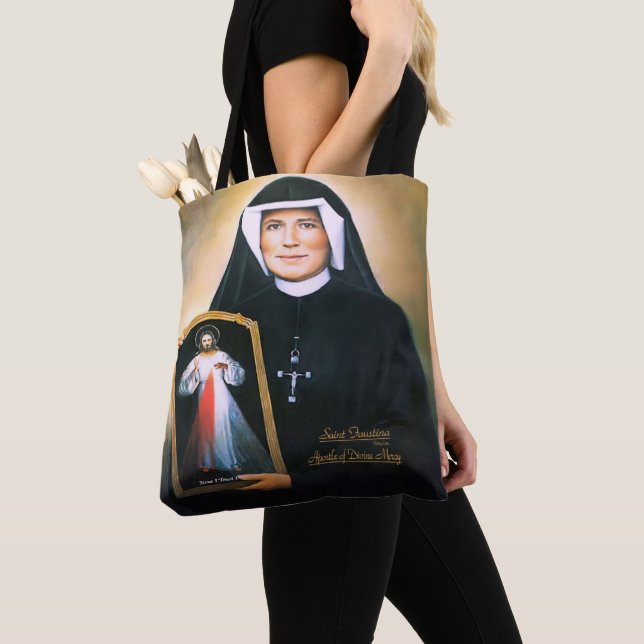Saint Faustina, Divine Mercy Tote Bag (Close Up)