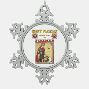 SAINT FLORIAN PATRON SAINT OF FIREFIGHTERS SNOWFLAKE PEWTER CHRISTMAS ORNAMENT