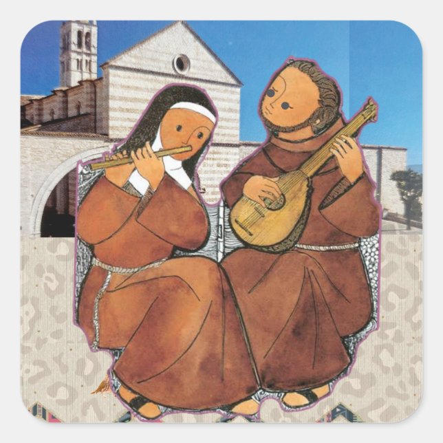 Saint Francis and Saint Clare of Assisi Square Sticker (Front)